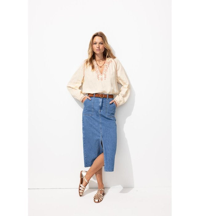 Chemise en Gaze de Coton Brodé - Naturel Uni Clair