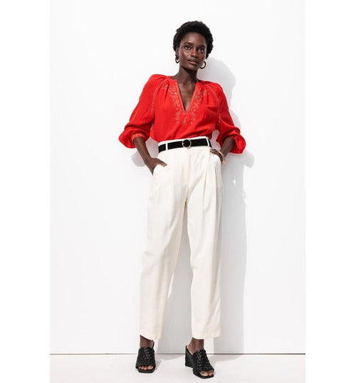 Chemise en Gaze de Coton Brodé - Rouge Uni Colore