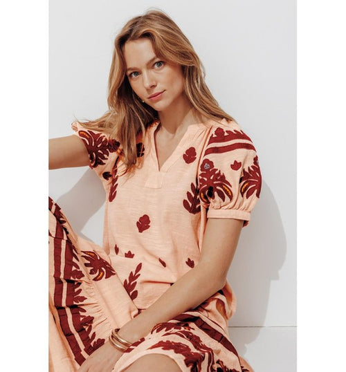 Blouse Brodée en Coton Femme - Naturel Uni Clair