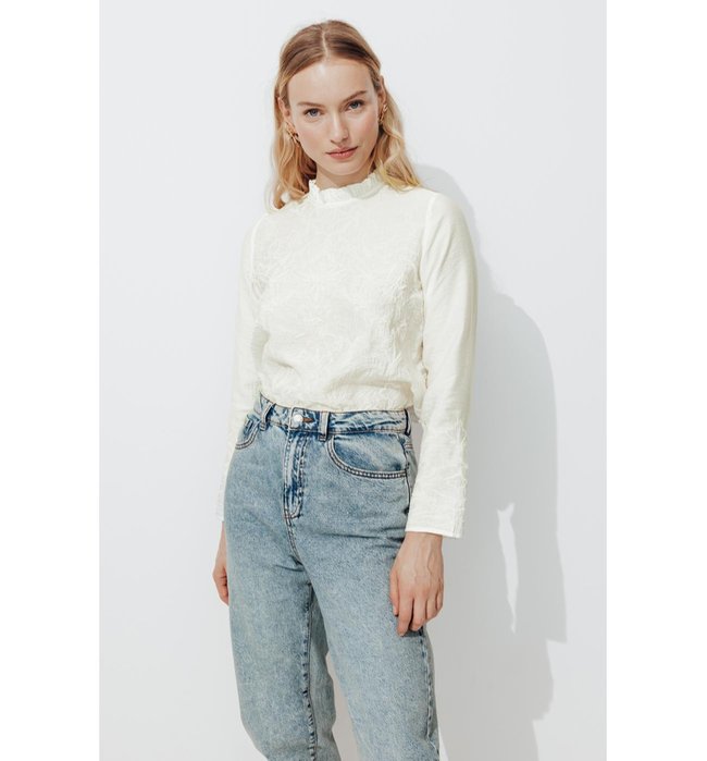Blouse Romantique Brodée Femme - Naturel Uni Clair