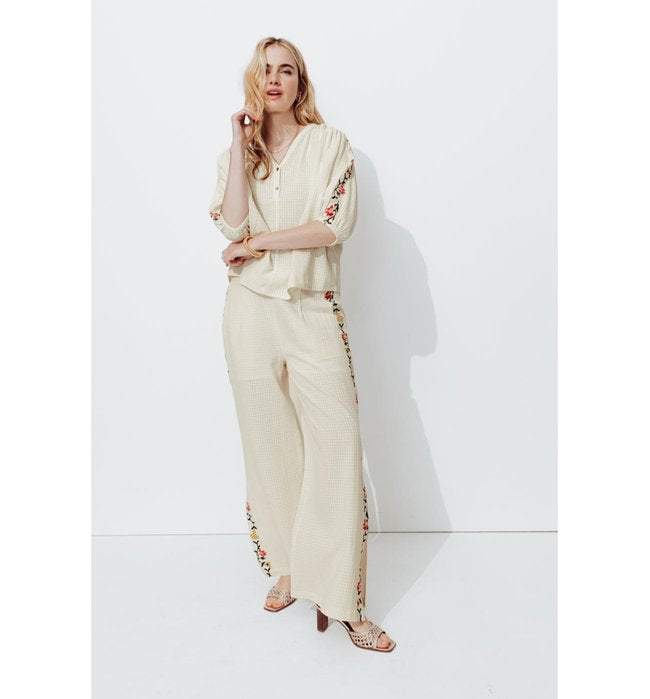 Blouse Brodée Point de Croix - Naturel Uni Clair