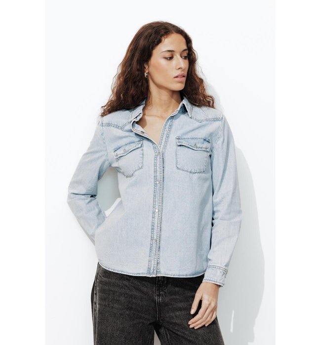Chemise Western en Jean Femme - Jeans Uni Clair