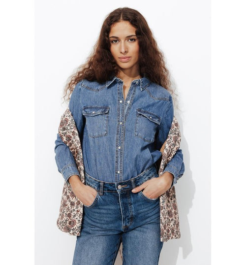 Chemise Western en Jean Femme - Jeans Uni Fonce