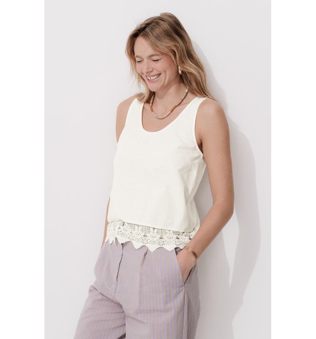 Top Détail Dentelle Femme - Naturel Uni Clair