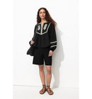 Blouse Folk Brodée Femme - Noir Uni Fonce