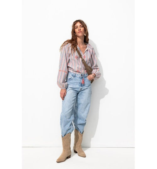 Blouse Rayée Brodée Femme - Multicolore Raye