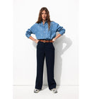 Chemise Brodée Oversize Femme - Jeans Uni Fonce
