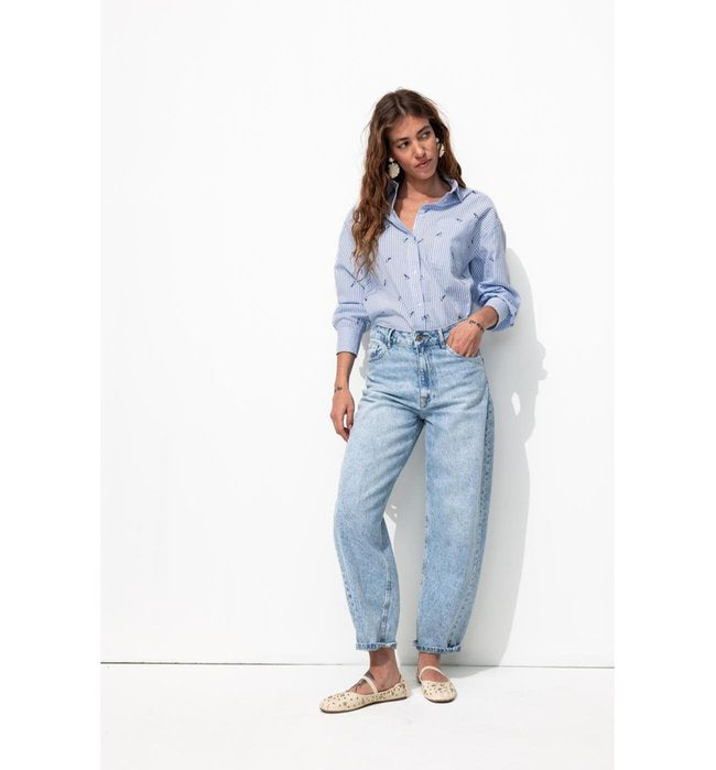 Chemise Oversize Broderie Love - Bleu Raye