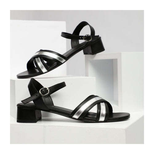 Heeled Sandal - Claire - Black+Silver