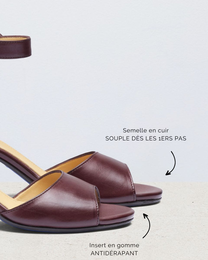 Sandale Apolline - Cuir Bordeaux - Semelle Cuir - Femme