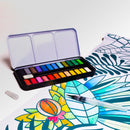 Coffret aquarelle OMY utilisé sur coloriage, parfait pour laisser libre cours à sa créativité dès 6 ans