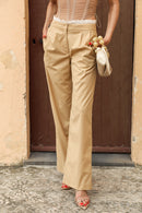 Pantalon Droit Trompe-L'Œil Orné Dentelle - Cookie