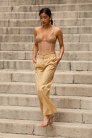 Pantalon Droit Trompe-L'Œil Orné Dentelle - Cookie