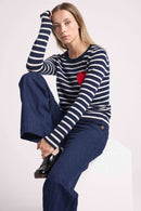 Pull Col Rond Mariniere Love Heritage Ariane - Bleu Marine Blanc Rouge