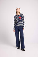 Pull Col Rond Mariniere Love Heritage Ariane - Bleu Marine Blanc Rouge