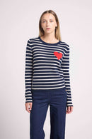 Pull Col Rond Mariniere Love Heritage Ariane - Bleu Marine Blanc Rouge