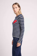 Pull Col Rond Mariniere Love Heritage Ariane - Bleu Marine Blanc Rouge