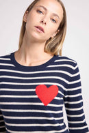 Pull Col Rond Mariniere Love Heritage Ariane - Bleu Marine Blanc Rouge
