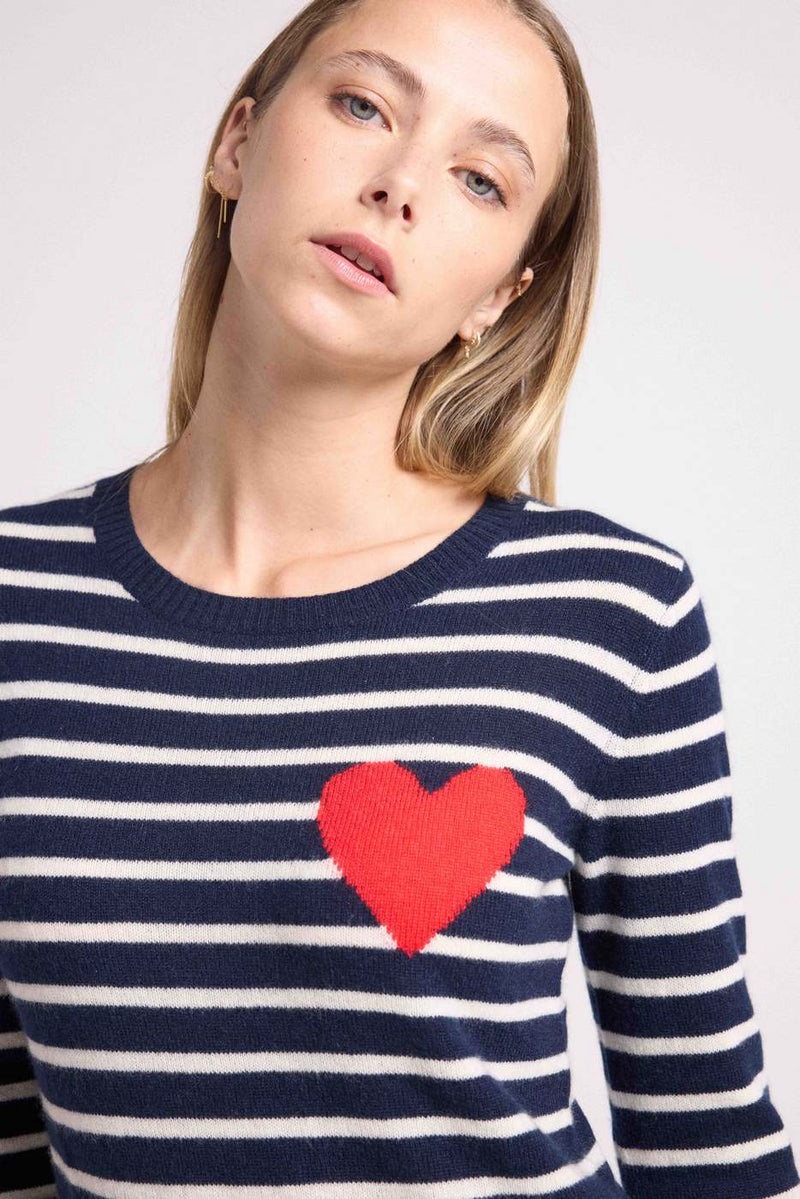 Pull Col Rond Mariniere Love Heritage Ariane - Bleu Marine Blanc Rouge