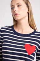 Pull Col Rond Mariniere Love Heritage Ariane - Bleu Marine Blanc Rouge