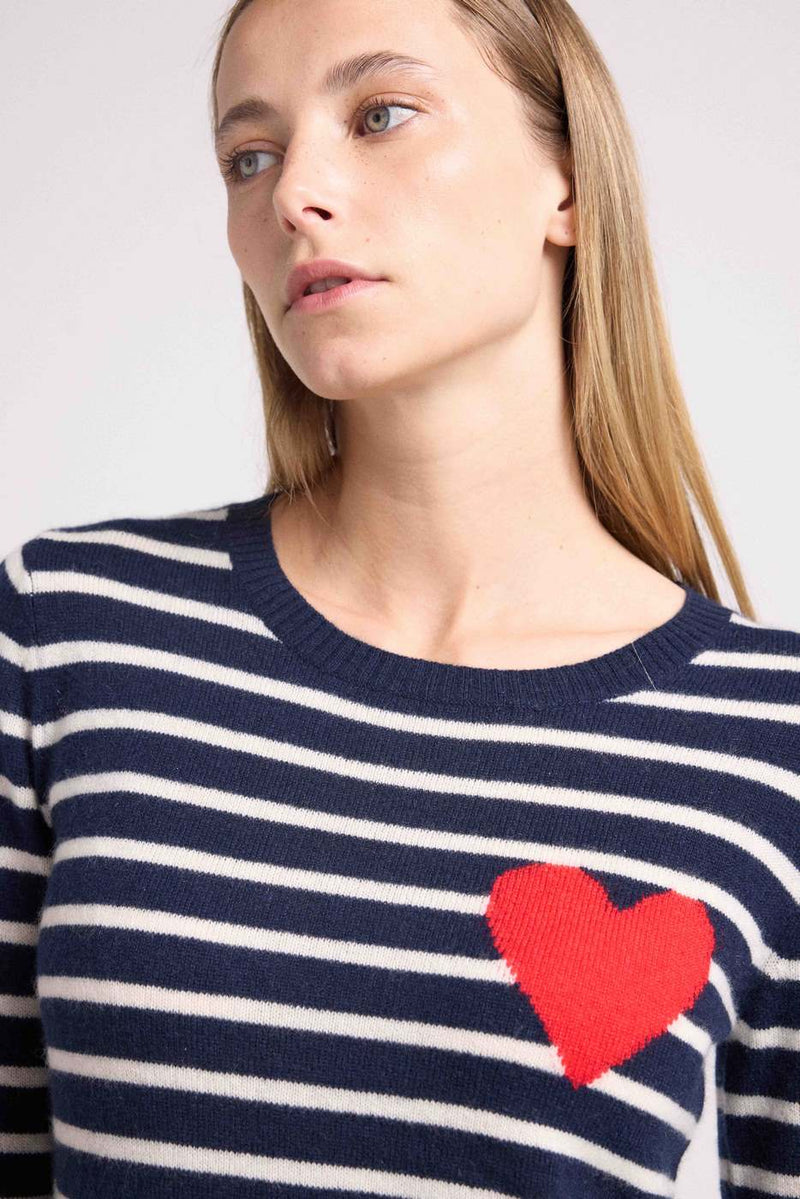 Pull Col Rond Mariniere Love Heritage Ariane - Bleu Marine Blanc Rouge