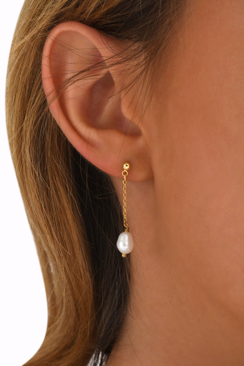 Boucles D'Oreilles Longues Ariel Perle Blanche