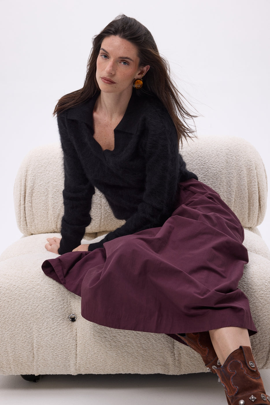 Arielle Brushed Cashmere Polo Shirt - Black - Women