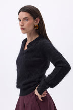 Arielle Brushed Cashmere Polo Shirt - Black - Women