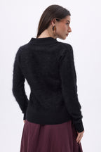 Arielle Brushed Cashmere Polo Shirt - Black - Women