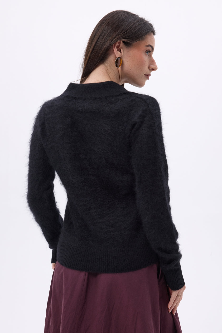Arielle Brushed Cashmere Polo Shirt - Black - Women