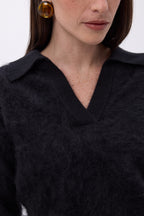 Arielle Brushed Cashmere Polo Shirt - Black - Women