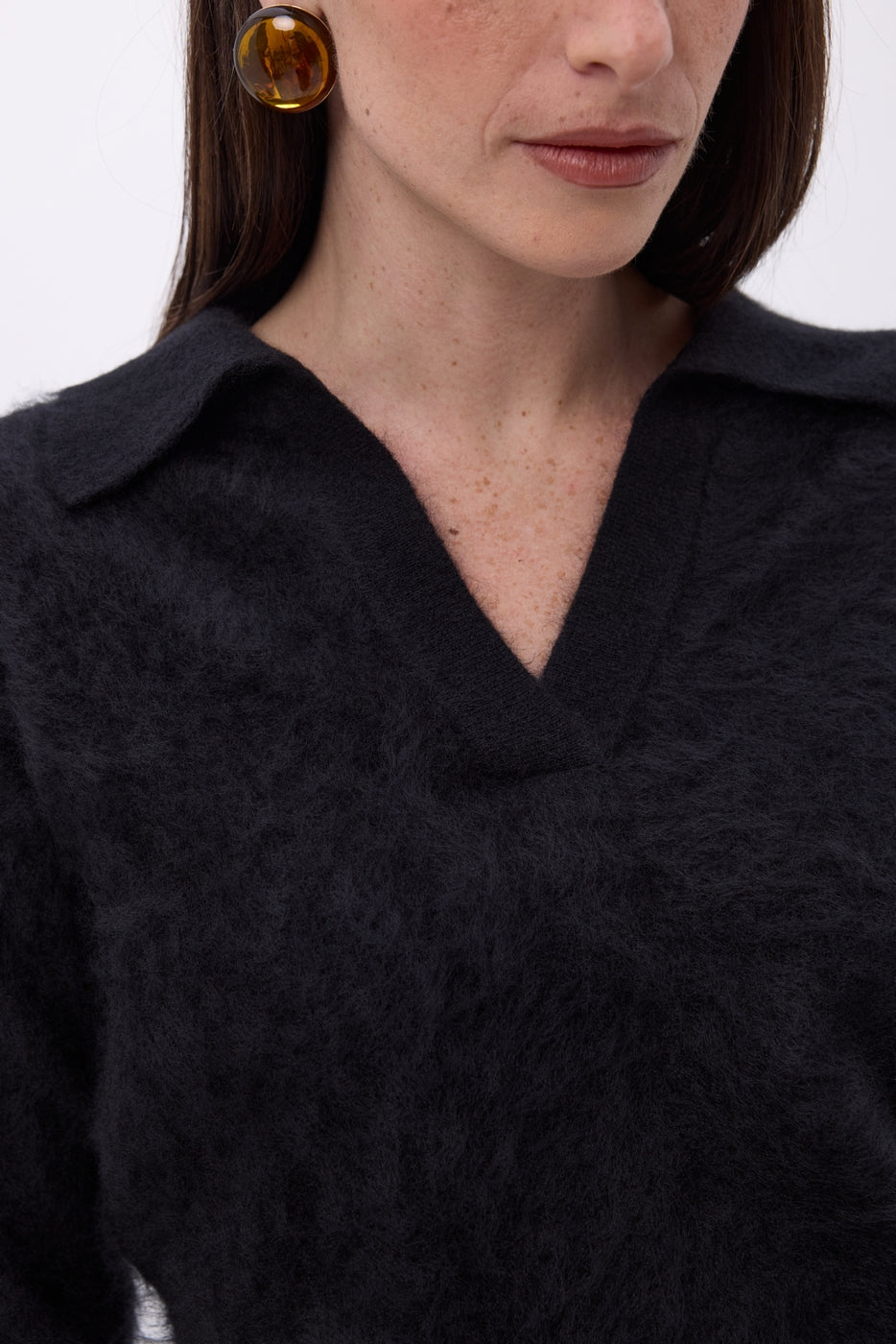 Arielle Brushed Cashmere Polo Shirt - Black - Women