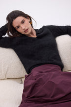 Arielle Brushed Cashmere Polo Shirt - Black - Women