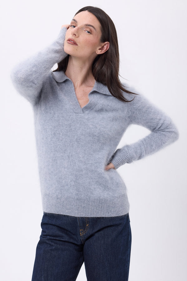 Polo – Cachemire Brossé Arielle - Gris Clair - Femme - 100% Cachemire Brosse
