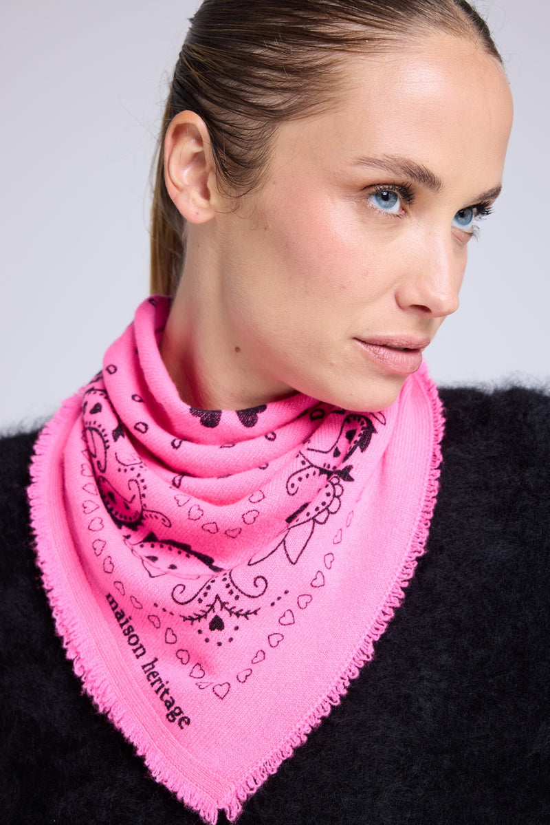 Echarpe Bandana Unisexe 54*54 Arizona - Rose Fluo Noir