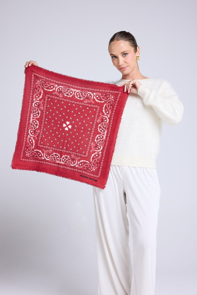 Echarpe Bandana Unisexe 54*54 Arizona - Rouge Noir Et Blanc