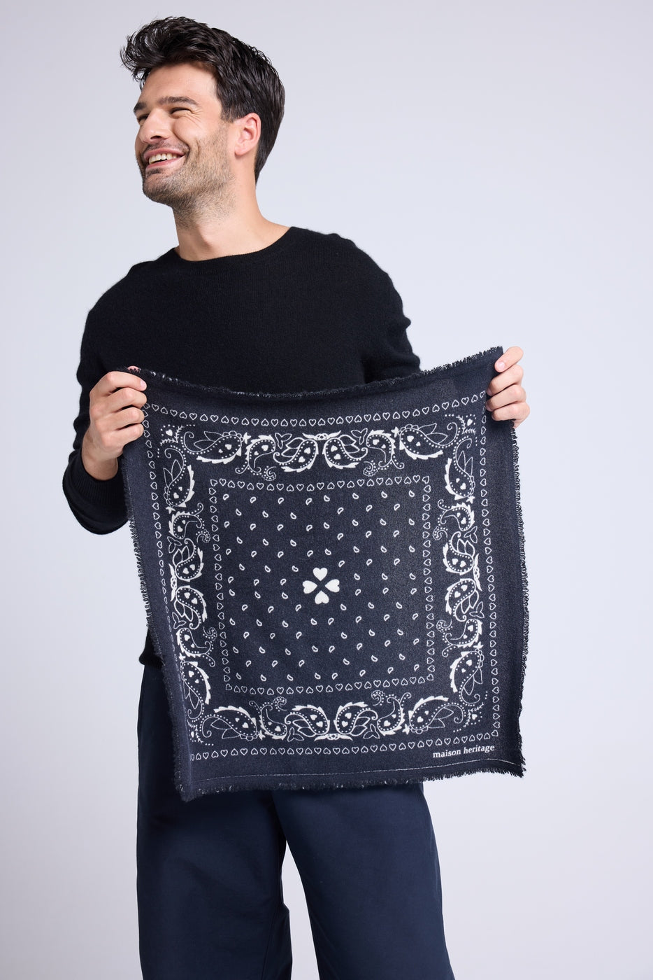 Sciarpa Bandana Unisex 54*54 Arizona In Cashmere - Nero Bianco