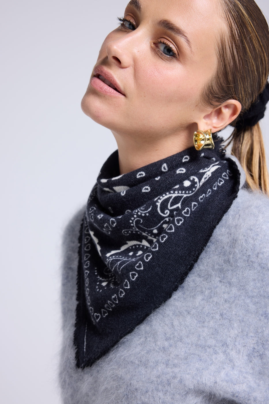 Sciarpa Bandana Unisex 54*54 Arizona In Cashmere - Nero Bianco
