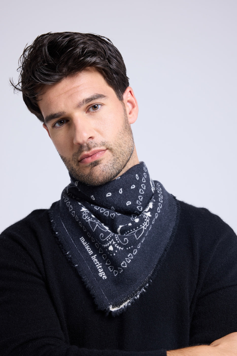 Sciarpa Bandana Unisex 54*54 Arizona In Cashmere - Nero Bianco