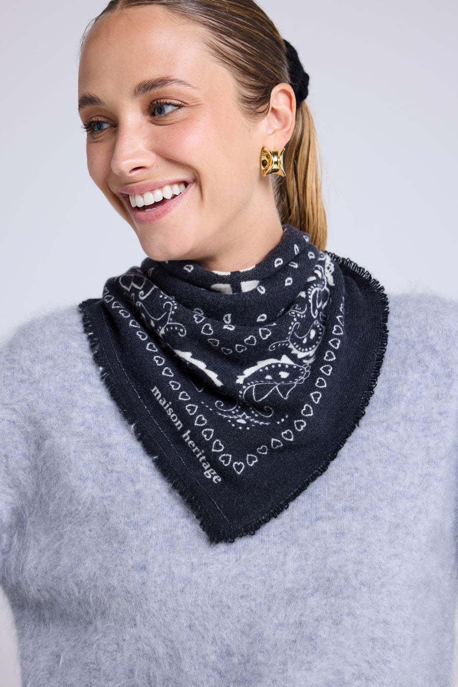 Sciarpa Bandana Unisex 54*54 Arizona In Cashmere - Nero Bianco