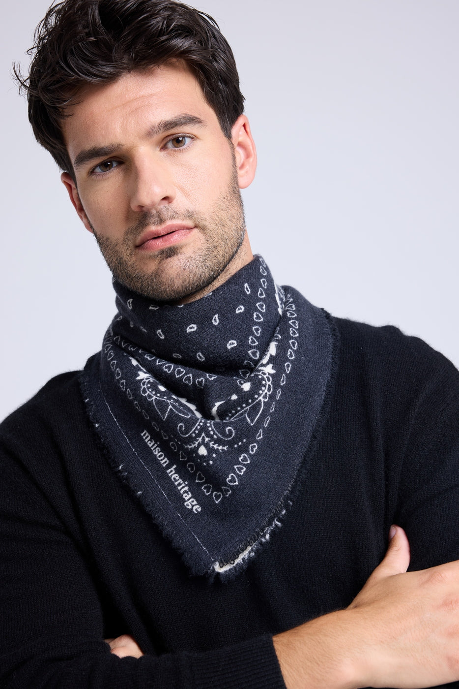 Sciarpa Bandana Unisex 54*54 Arizona In Cashmere - Nero Bianco