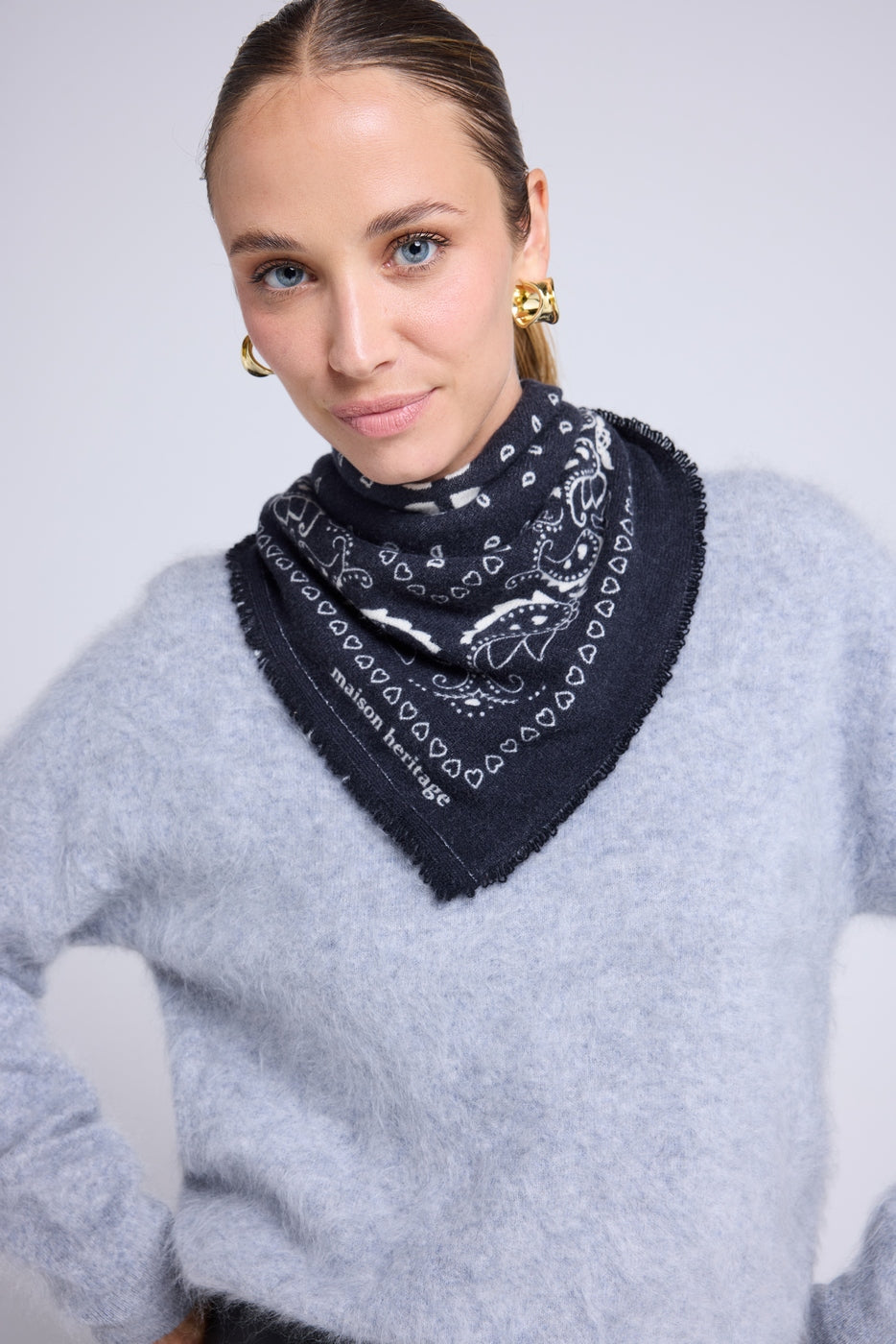 Sciarpa Bandana Unisex 54*54 Arizona In Cashmere - Nero Bianco