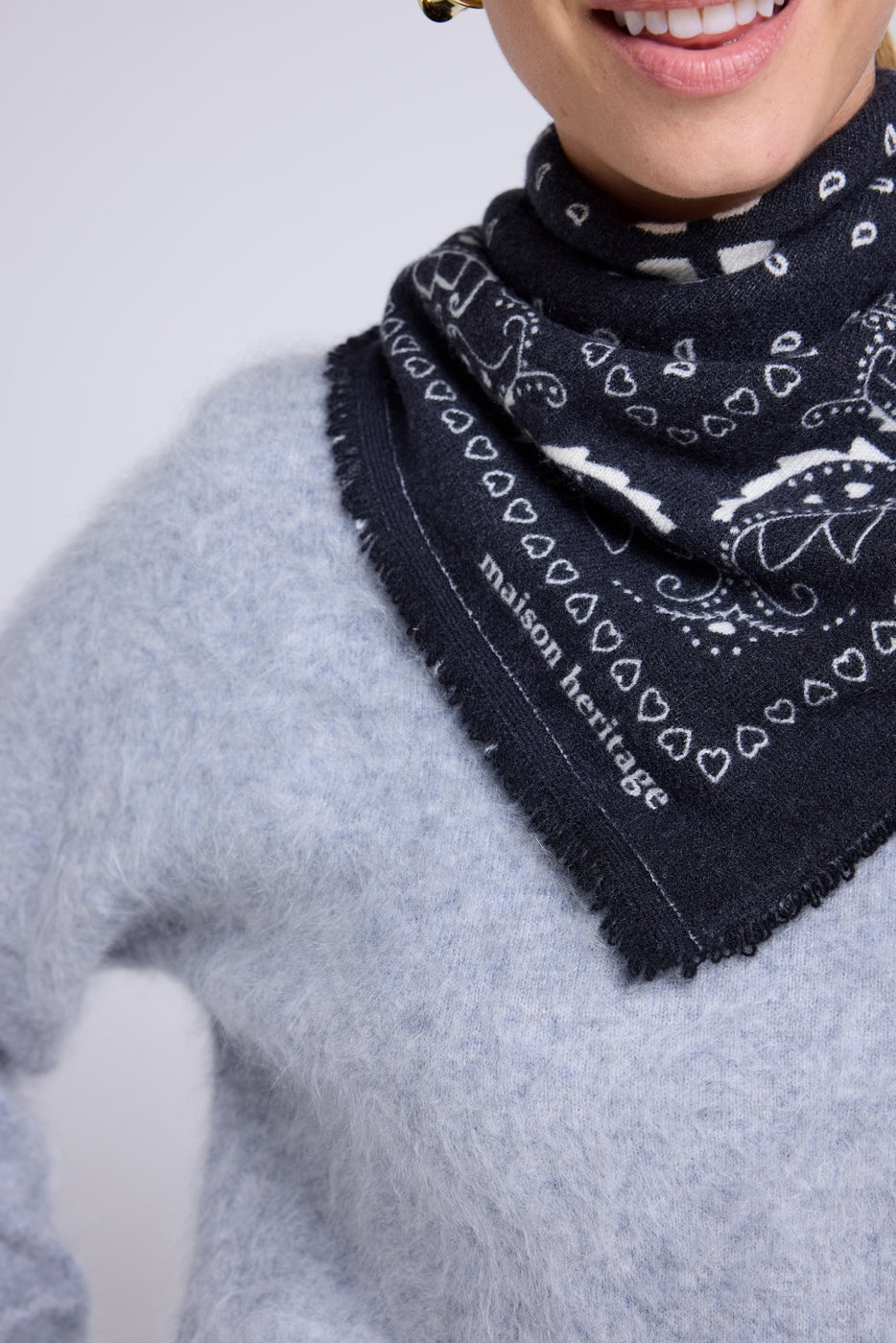 Sciarpa Bandana Unisex 54*54 Arizona In Cashmere - Nero Bianco