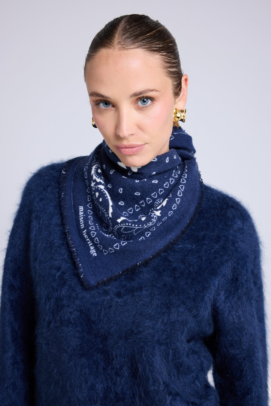 Pañuelo Bandana Unisex 54*54 Arizona de Cachemira - Azul Marino Blanco