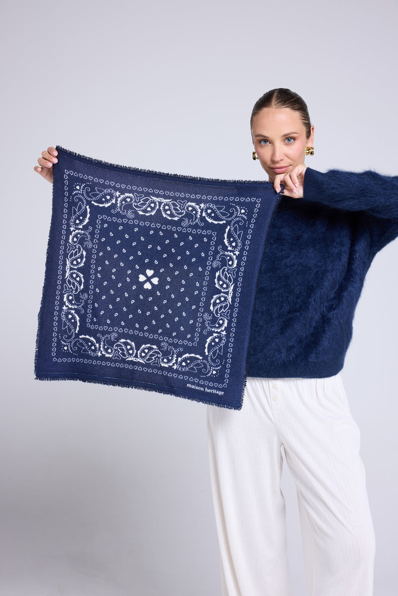 Echarpe Bandana Unisexe 54*54 Arizona - Bleu Marine Blanc