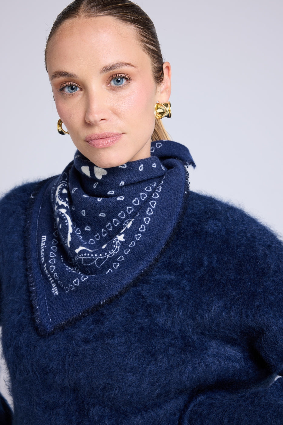 Pañuelo Bandana Unisex 54*54 Arizona de Cachemira - Azul Marino Blanco
