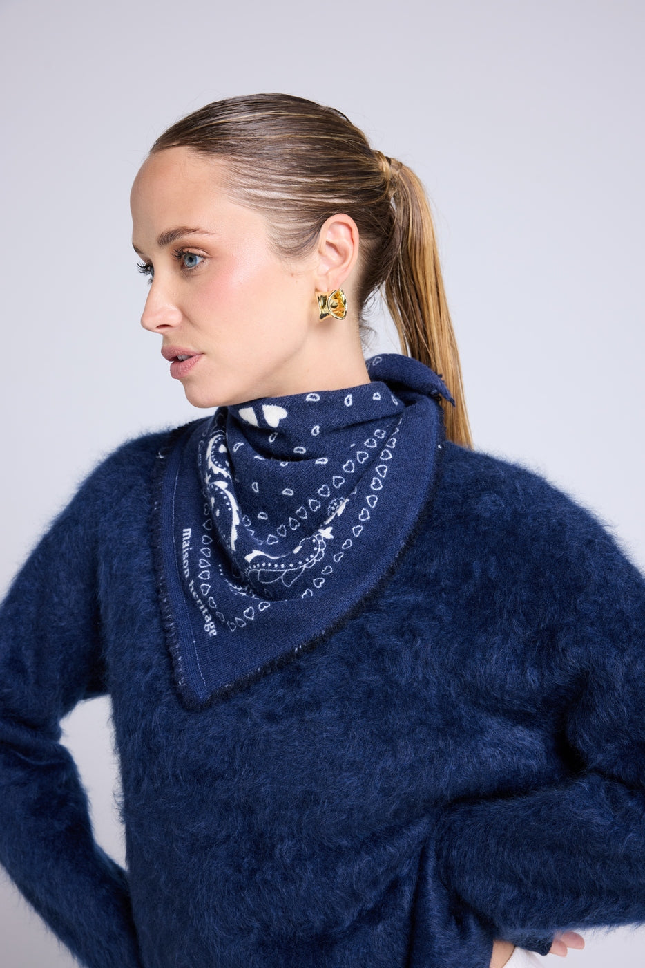 Pañuelo Bandana Unisex 54*54 Arizona de Cachemira - Azul Marino Blanco