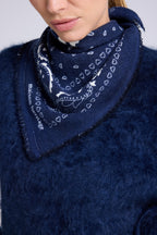 Pañuelo Bandana Unisex 54*54 Arizona de Cachemira - Azul Marino Blanco