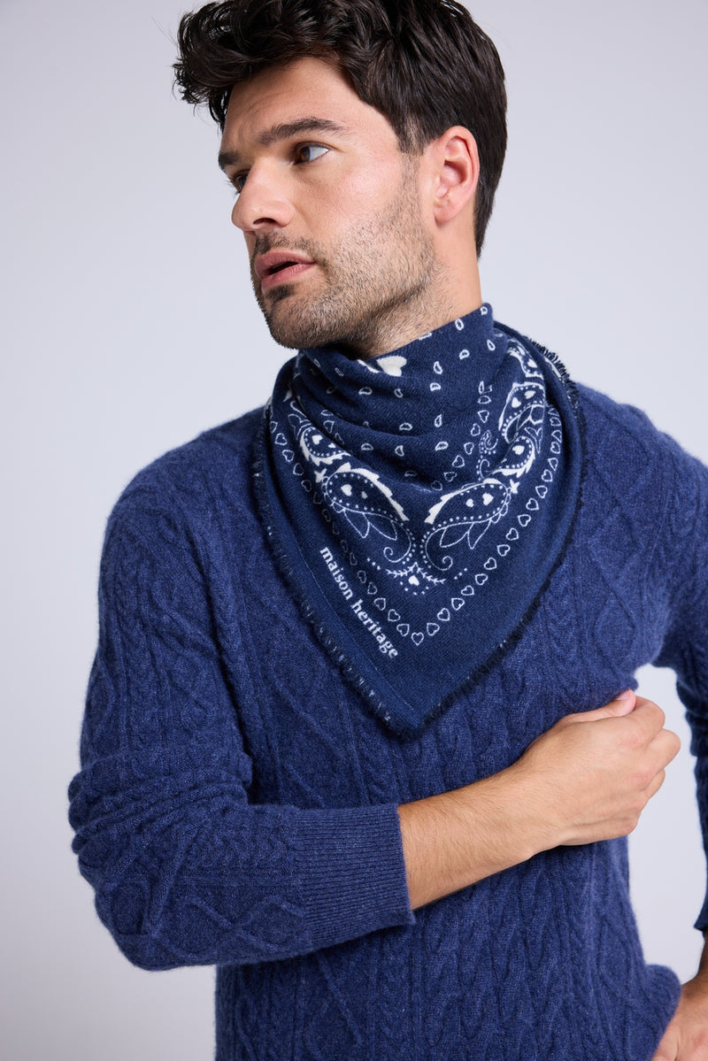 Echarpe Bandana Unisexe 54*54 Arizona - Bleu Marine Blanc