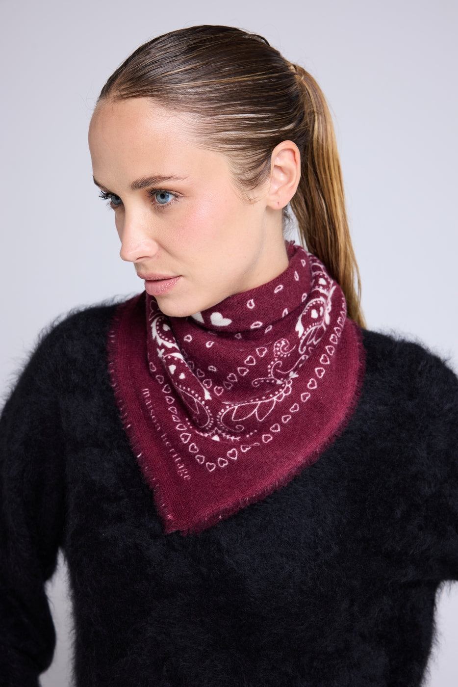 Unisex Bandana Scarf 54*54 Arizona In Cashmere - Bordeaux White